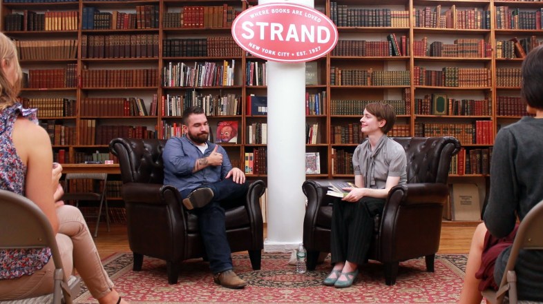 Author Emily St. John Mandel is interviewed by BuzzFeed's Isaac Fitzgerald at New York's Strand bookshop on September 11 about her novel "Station Eleven." Photo provided by the author.