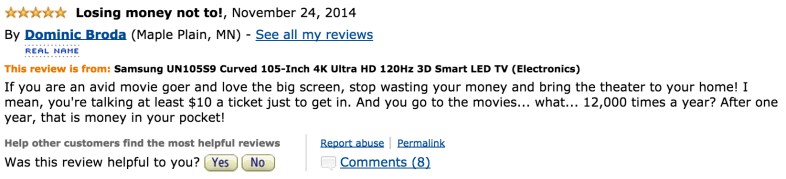 20 Hilarious Amazon Reviews Of The $119,999 Samsung TV