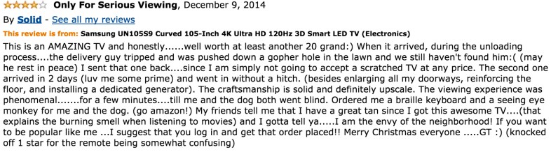 20 Hilarious Amazon Reviews Of The $119,999 Samsung TV