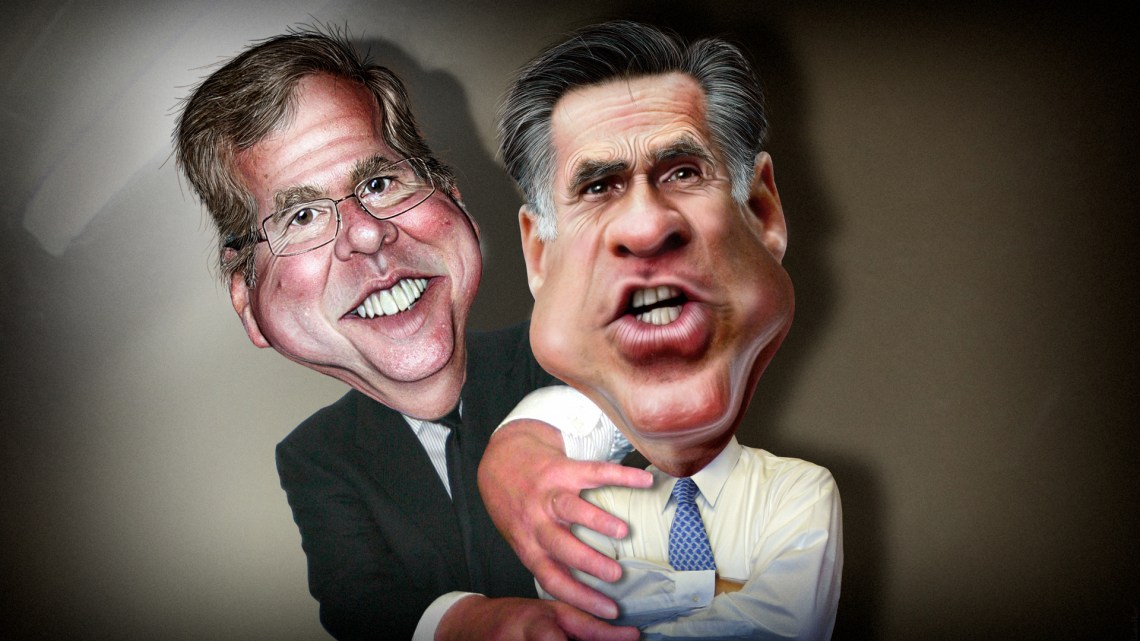 Jeb Bush pushing Mitt Romney aside via Flickr - Donkeyhotey