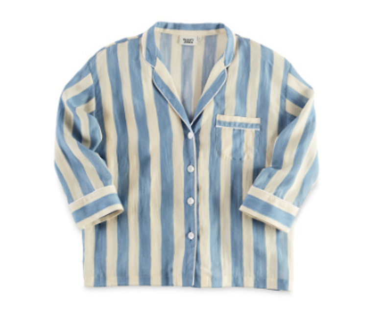Sleepy Jones marina pajama shirt, bold painted stripe blue / Sleepyjones.com.