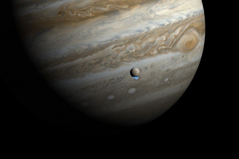 Artist's impression of ice plumes from Europa via Hubble ESA