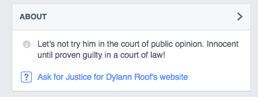 Facebook / Justice for Dylann Roof