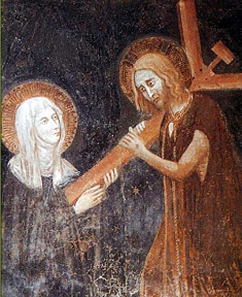 Jesus depicted in the act of plunging his cross into the heart of St. Clare of Montefalco. (Wikimedia Commons) 