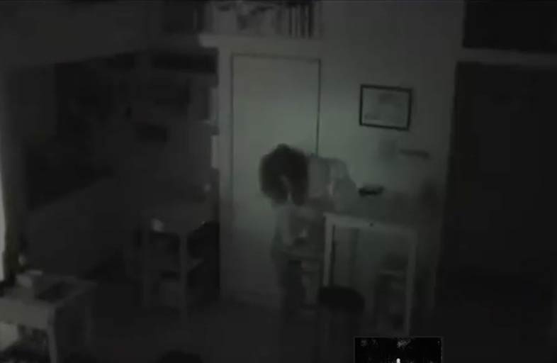 Surveillance footage of 58-year-old Tatsuko Horikawa climbing down from the cupboard she called home for over a year. (YouTube) 