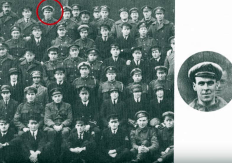 Freddy Jackson’s face appears behind another soldier in the picture on the right. (YouTube) 