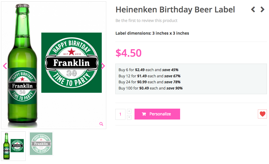 Heinenken Birthday Beer Label