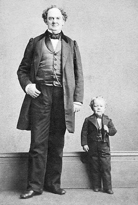 P. T. Barnum (left) with circus entertainer Commodore Nutt. Photograph by Charles DeForest Fredricks. (Wikimedia Commons) 