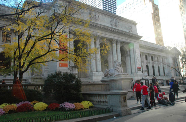 In front of the New York Public Library on 42nd Street