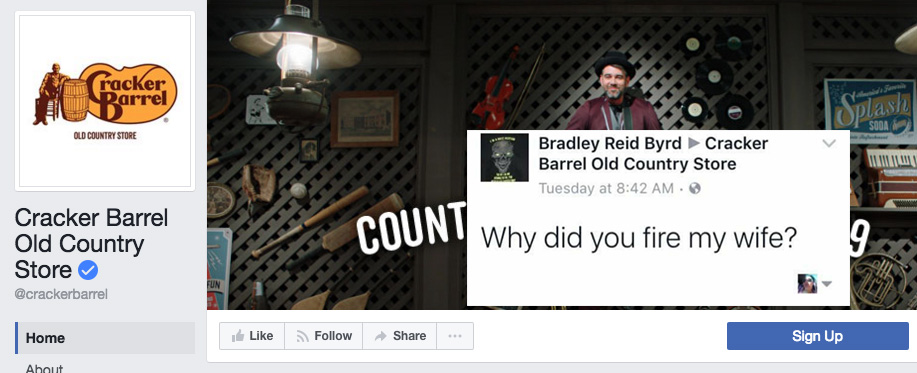 People Are Trolling Cracker Barrel On Facebook And Twitter Because They Fired Brad’s Wife