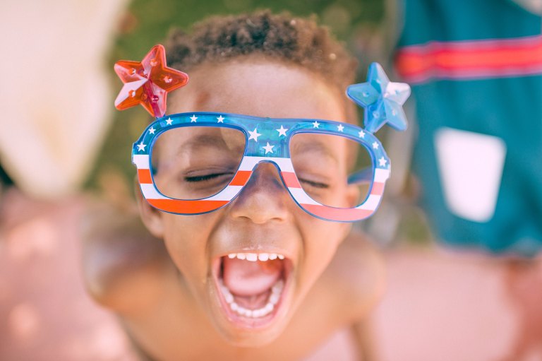 Little boy with 4th of July glasses