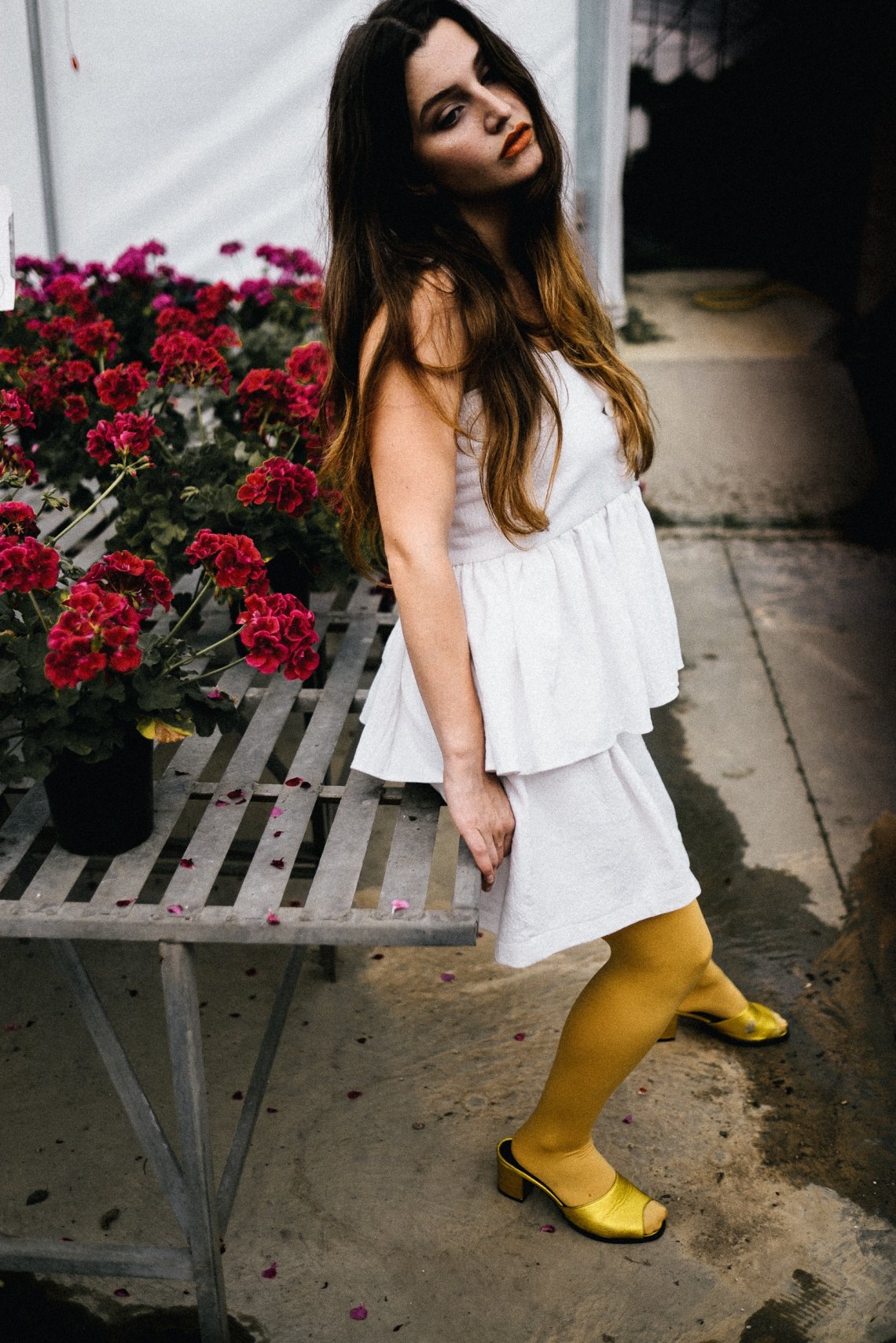 sad girl with flowers