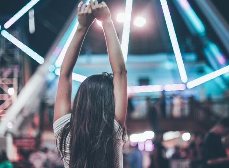 girl with arms outstretched, happy girl, positive