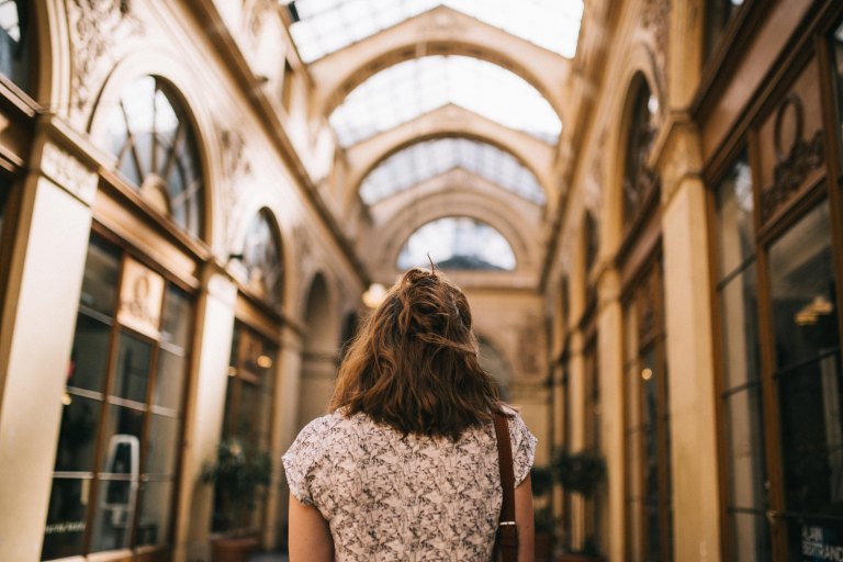 woman facing away from camera