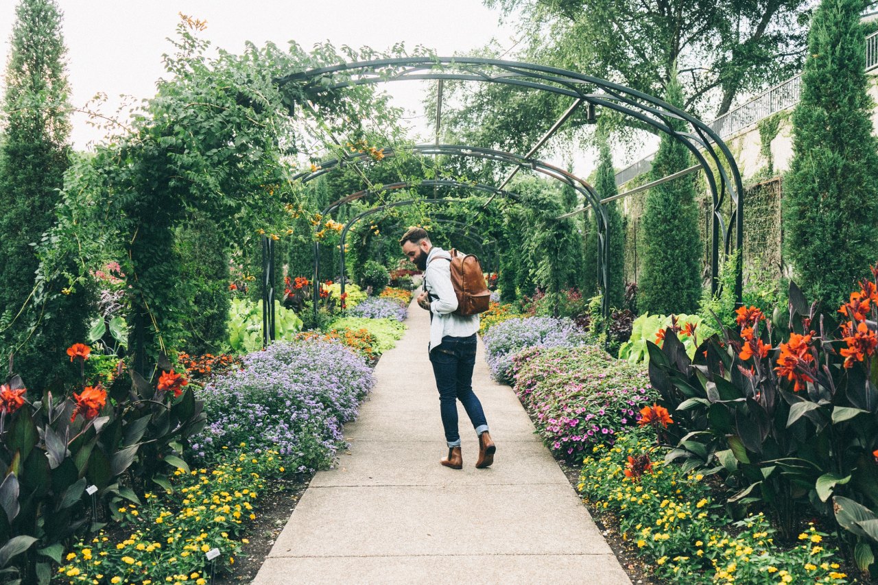 man walking in garden