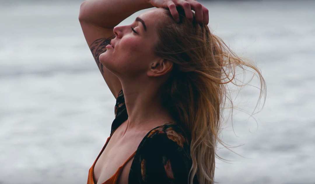 Woman's hair waving in wind