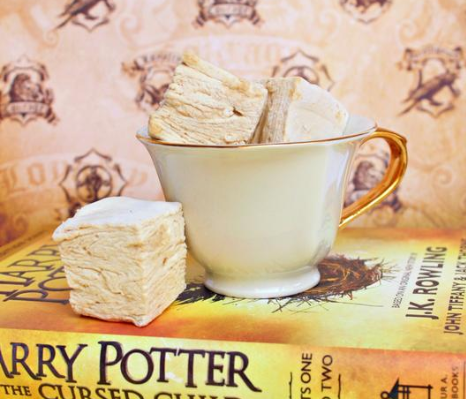 A teacup full of Butterbeer Marshmallows on XO Marshmallow's Website