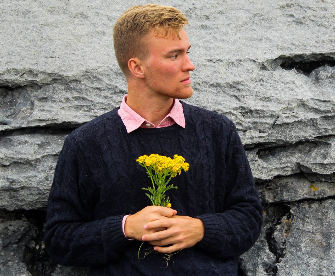 A boy with flowers