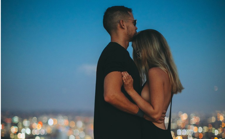 couple hugging, terrified of love, choose love