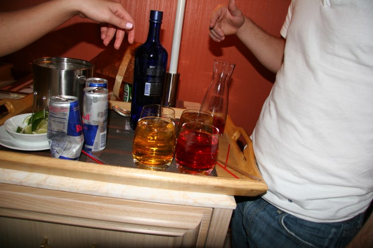 vodka and red bull at a house party