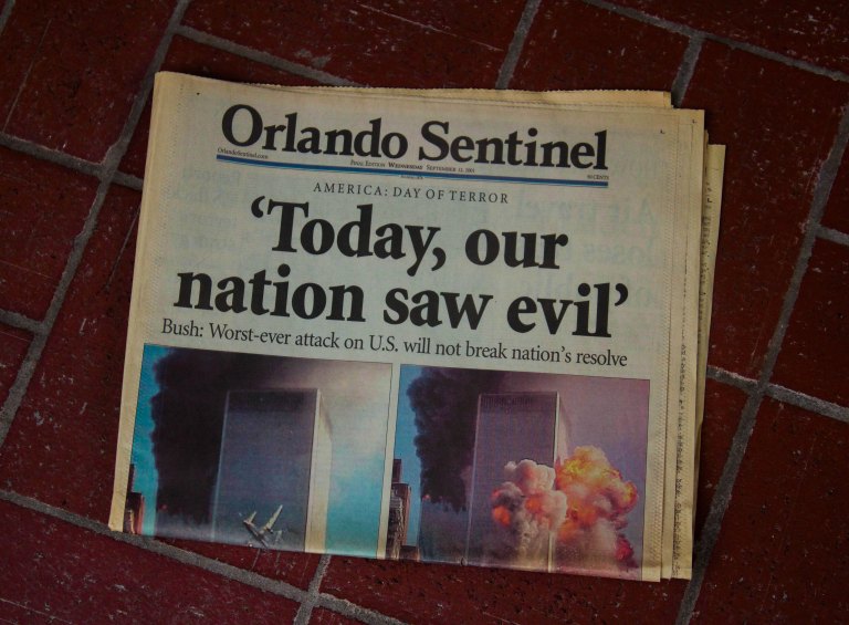 A newspaper from 9/11 about the "age of terror"