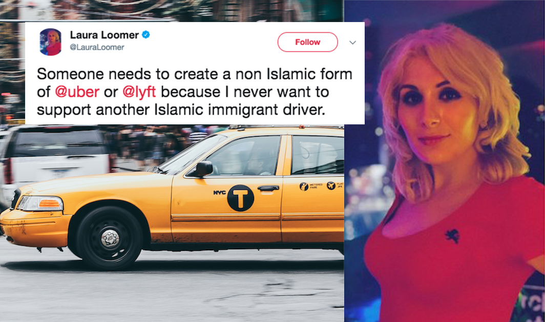 A taxi in New York and a picture of Laura Loomer, alt-right activist