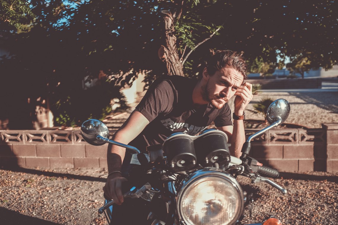 Handsome man on motorcycle