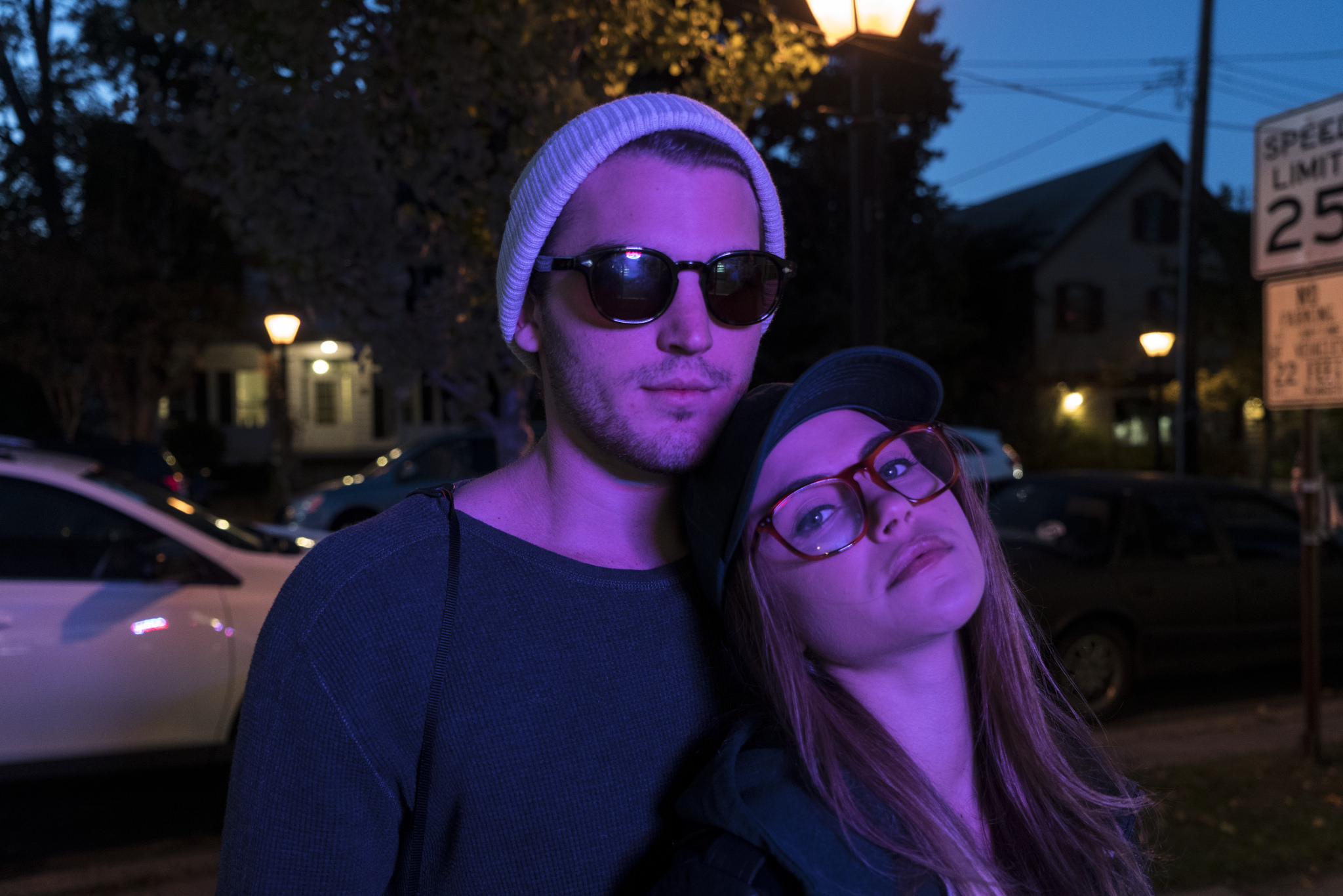 purple light and a cute couple