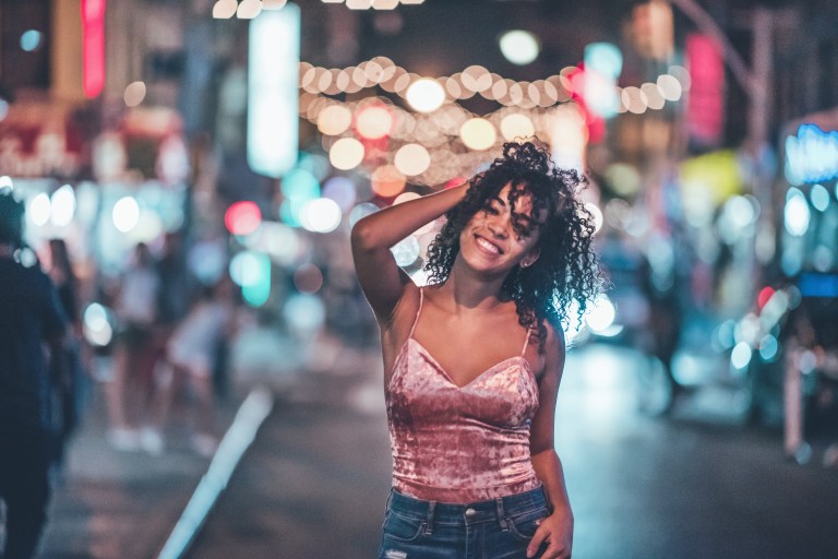 woman looking festive and happy