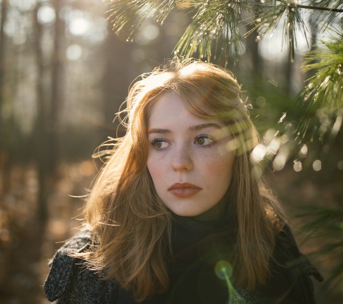 girl in forest, pensive girl thinking, God be my foundation, faith in God, Christian faith