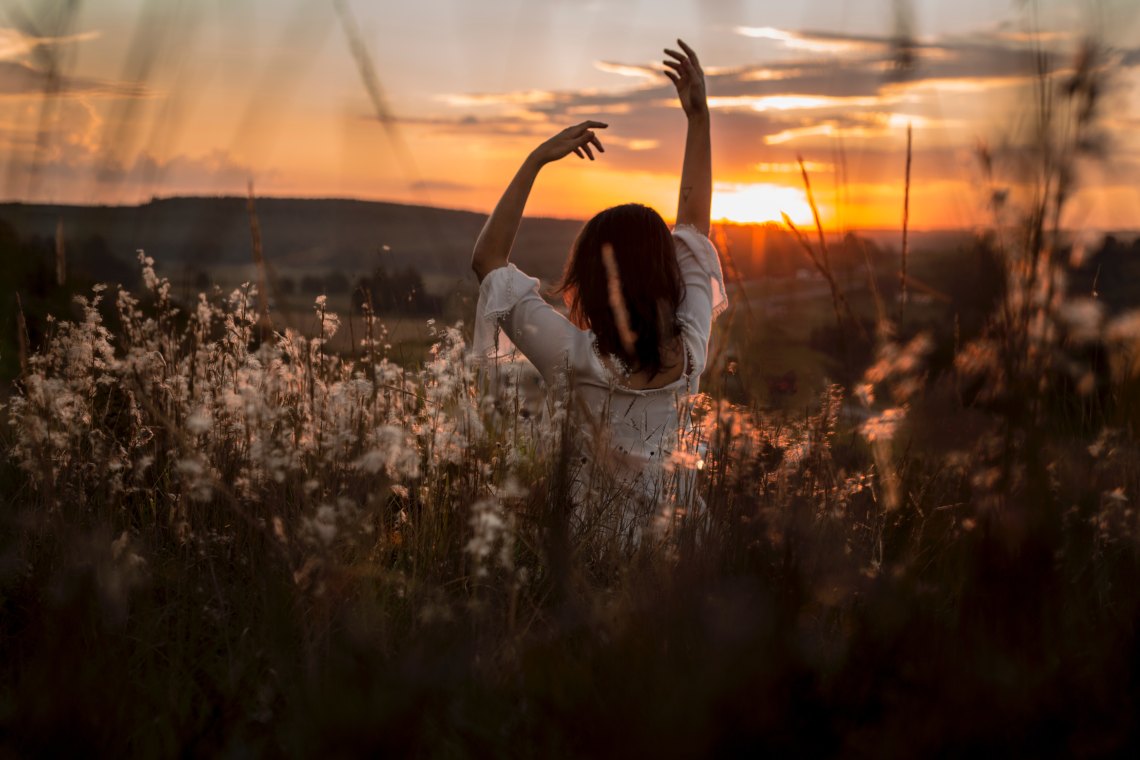 beautiful woman beautiful field sunshine