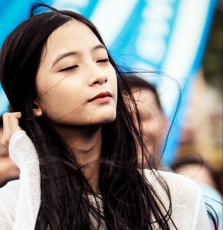 woman standing in wind