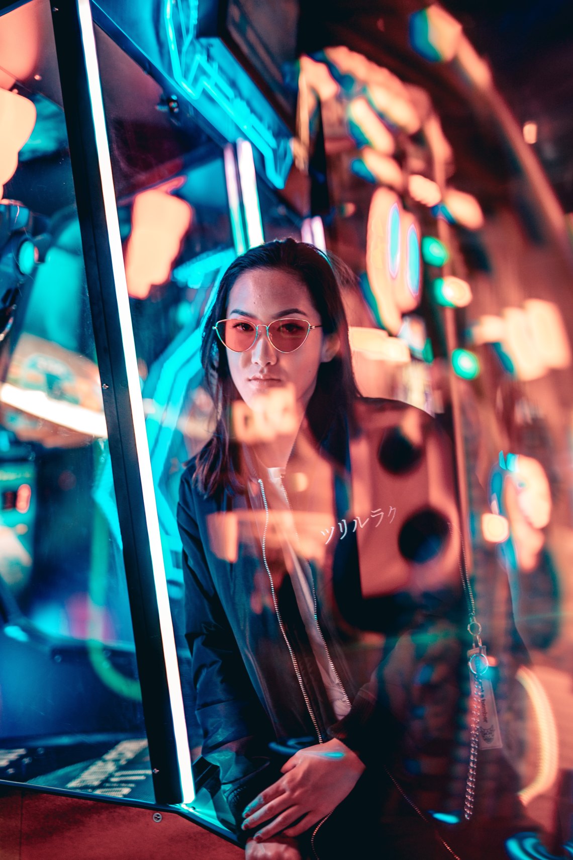 girl surrounded by neon