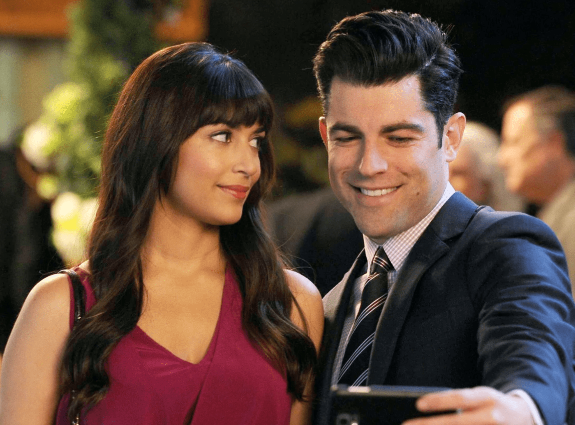 Schmidt and Cece on New Girl taking a selfie