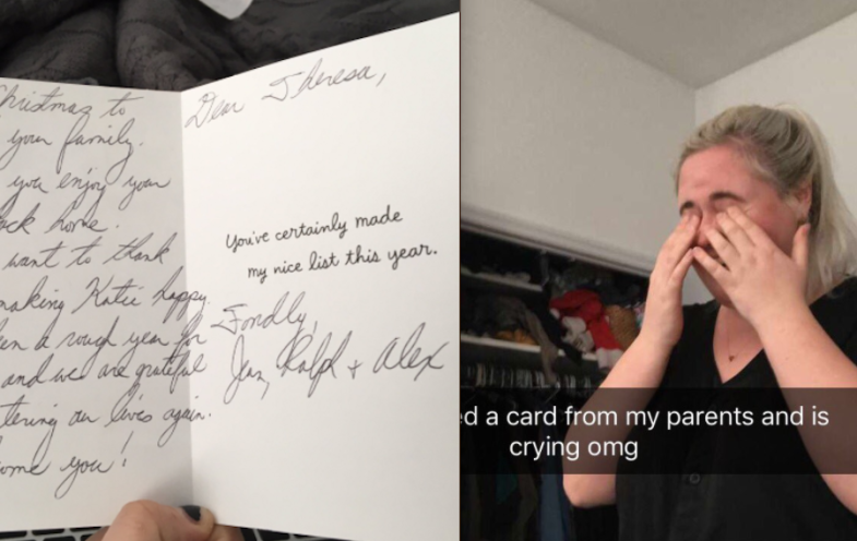 A holiday card from a girl's parents to her girlfriend