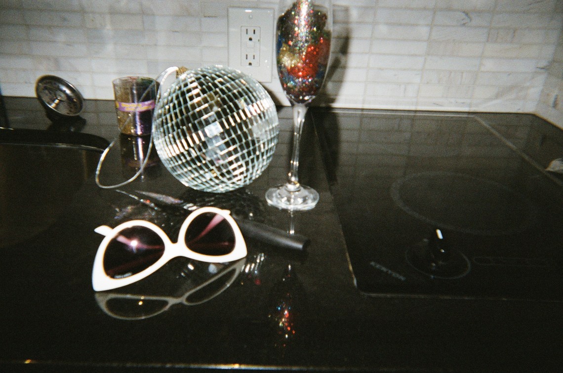 Champagne flute and white glasses