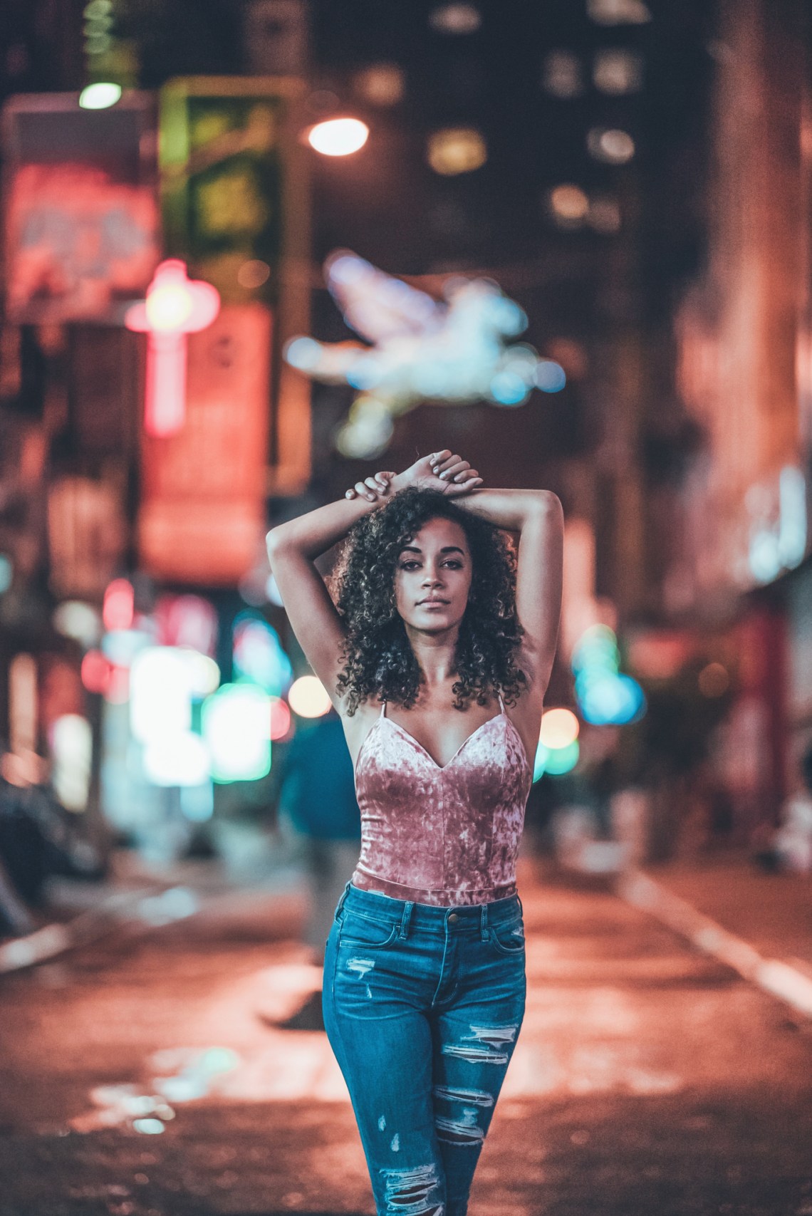 confident woman strutting in street