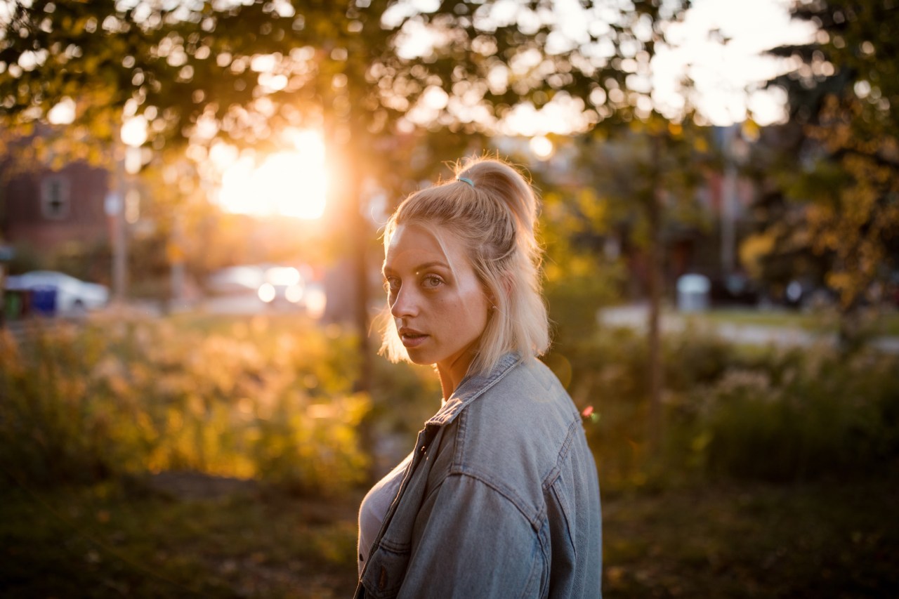 woman looking over shoulder