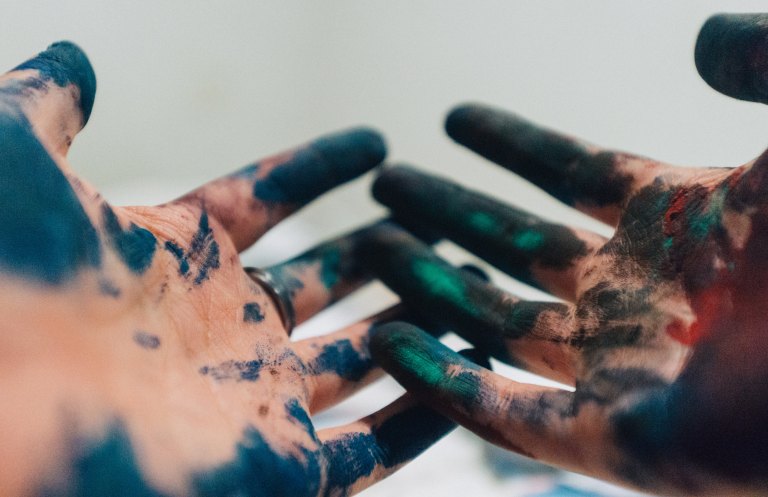 messy painter hands