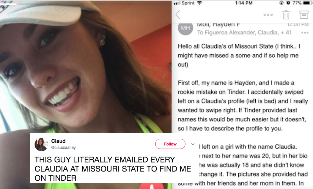 Claudia on Tinder and the guy who emailed every girl in their school to find her