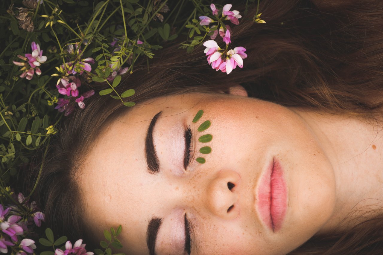 girl with flower petals