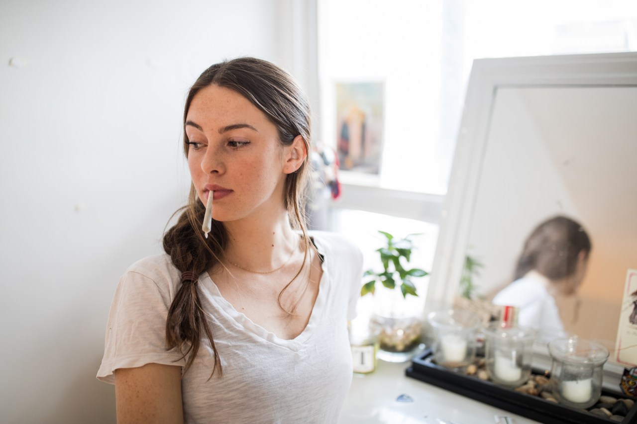 joint in front of the mirror