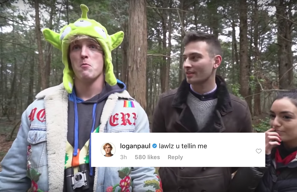 Logal Paul from his suicide forest video plus a comment from instagram