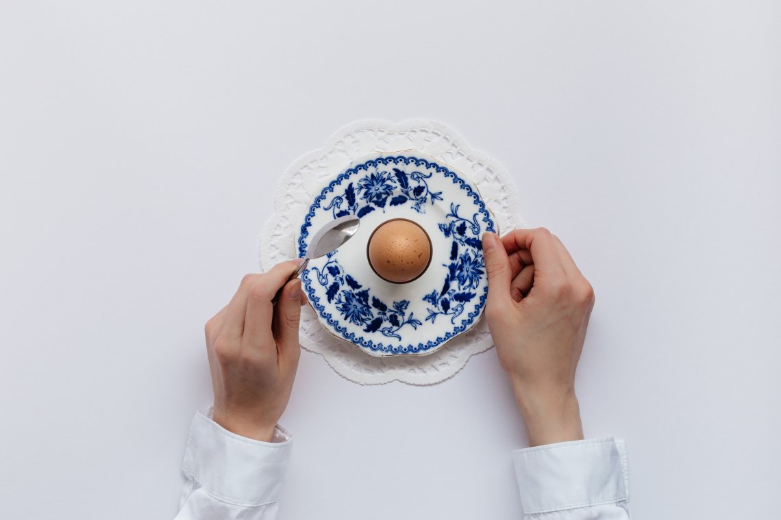 White background with blue plate 