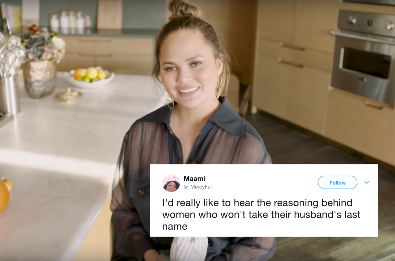 Chrissy Teigen during a vogue interview about her cookbook and a tweet about marriage