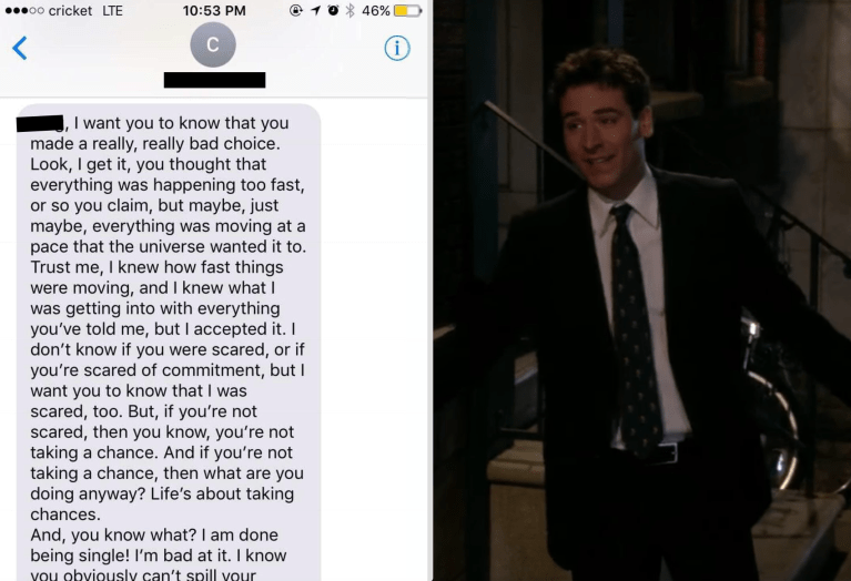 A text from a 'nice guy' and ted mosby from How I Met Your Mother