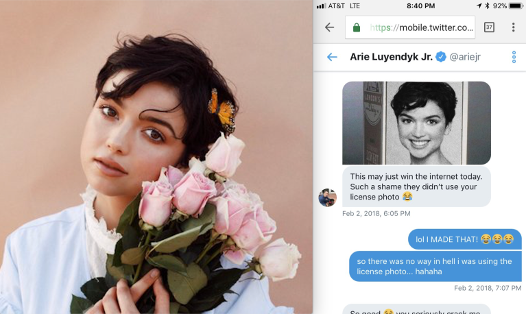 Bekah M. on Twitter and a screenshot of Arie sliding into her DMs