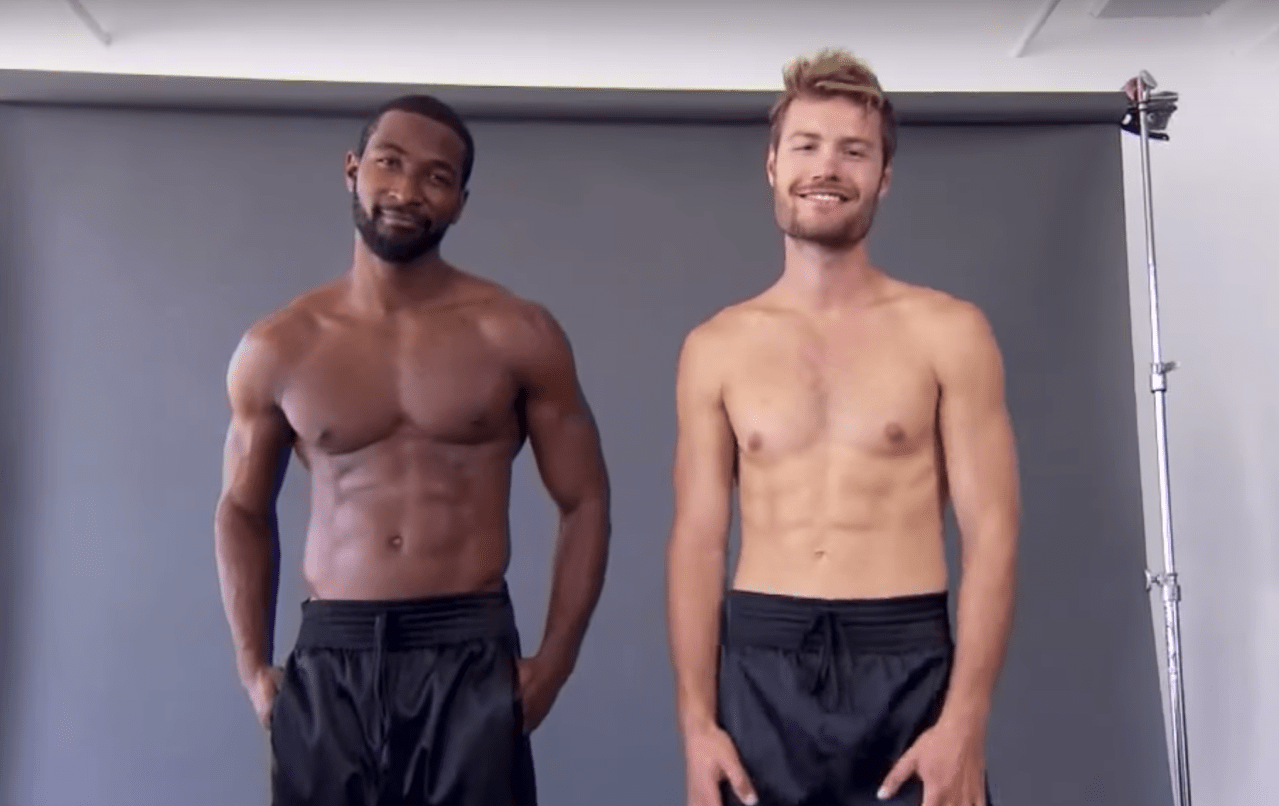 Two male models show off their male lingerie