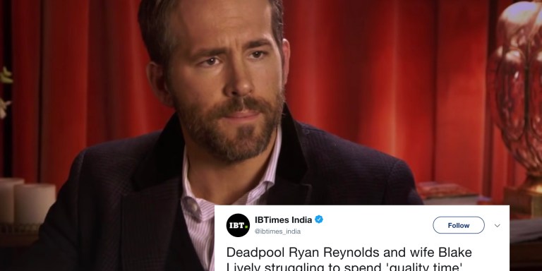 Ryan Reynolds Hilariously Clapped Back At A Tweet Claiming His Relationship With Blake Lively Is Struggling