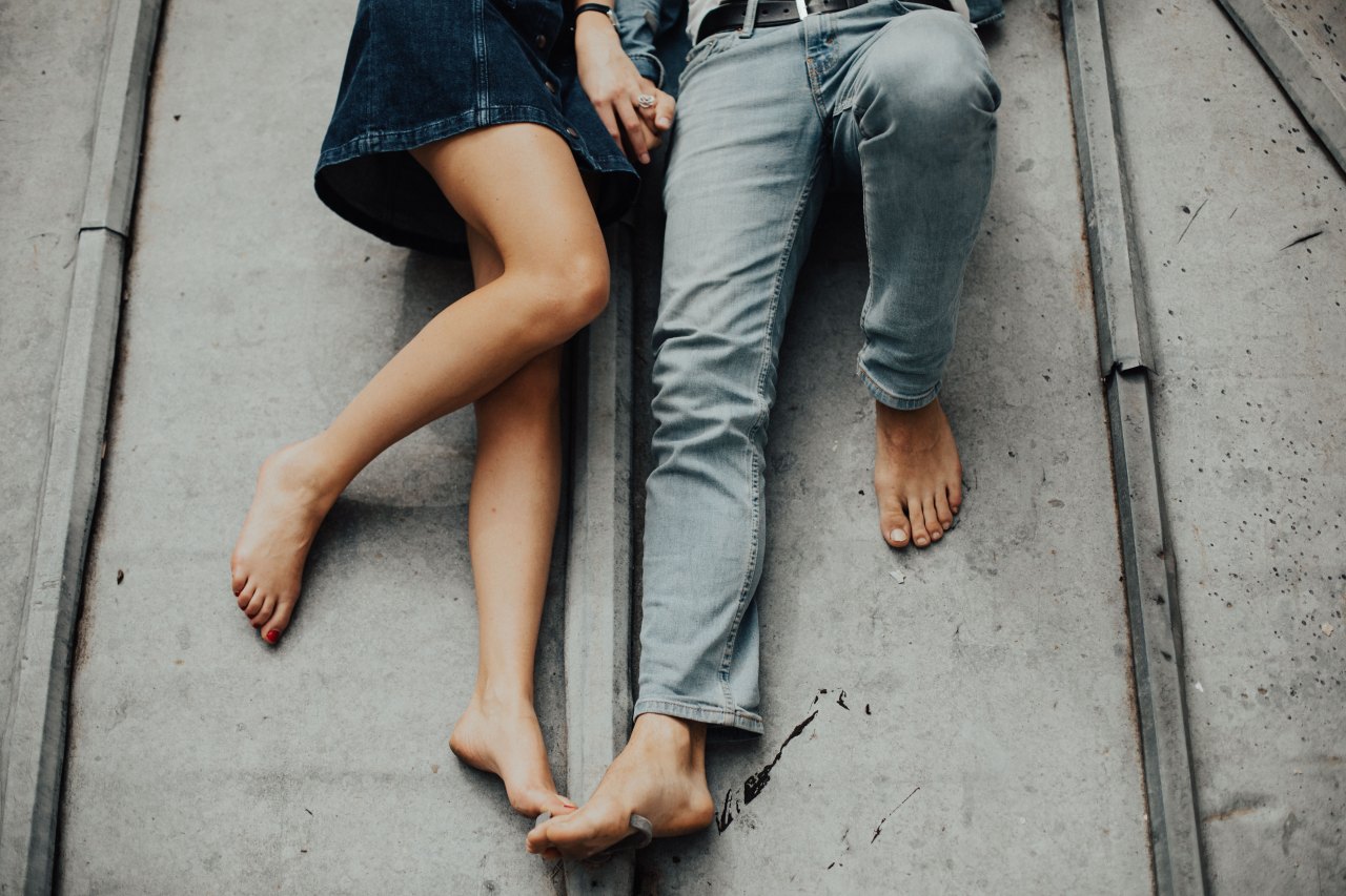 couple in denim and their feet